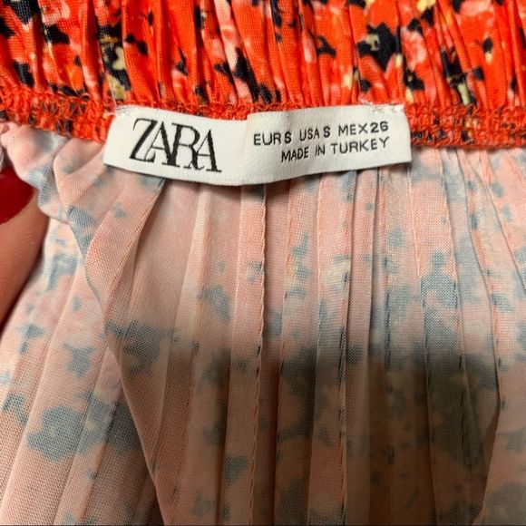 Zara Floral Peplum Pleated Mini Skirt Orange - Picture 4 of 6